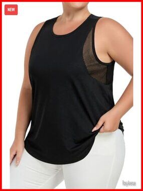 Plus Size Workout Tank Top Mesh Sleeveless Athletic Yoga Tunic
